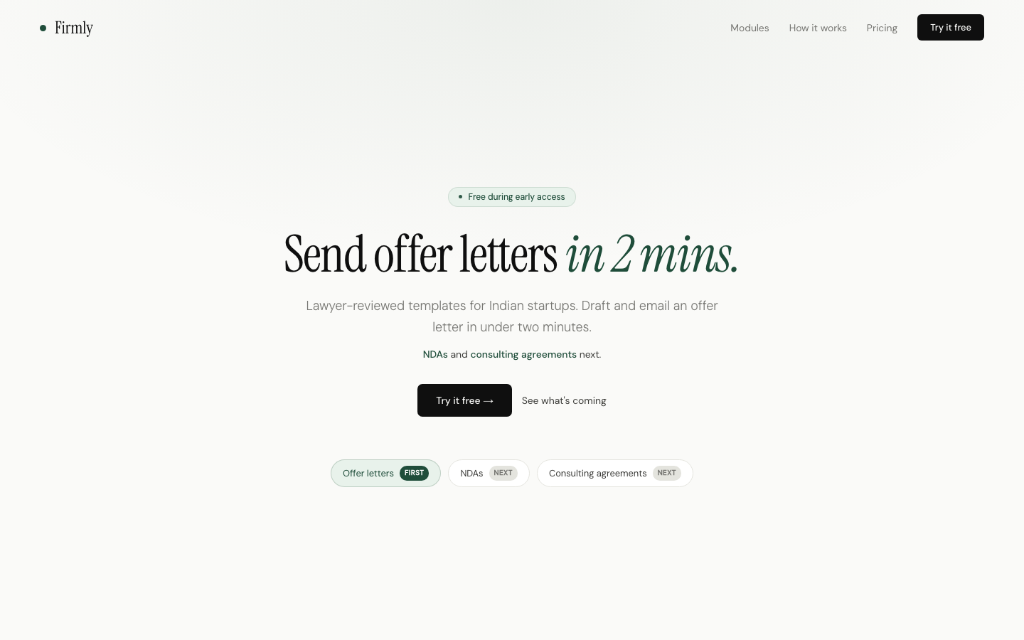 Firmly — India-compliant hiring documents in minutes, built by MachX Labs